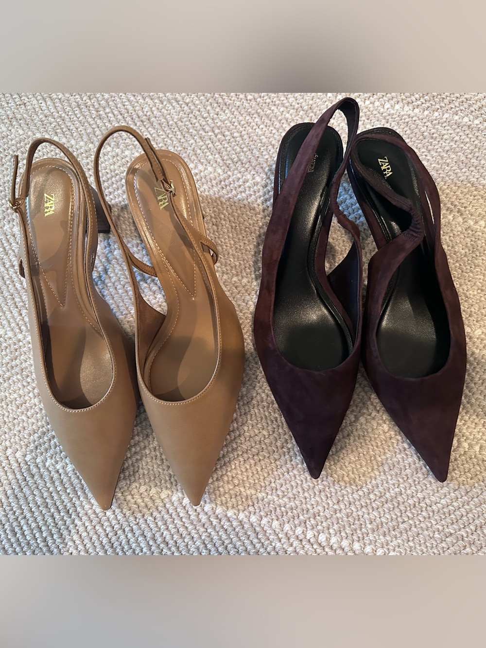 Zara Pointed Slingback Pumps in Tan and Brown